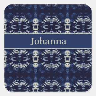 Pegatina Cuadrada Hoja de Palma en Azul Delft   Simétrico Personaliz