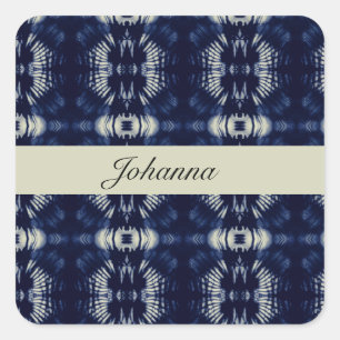 Pegatina Cuadrada Hoja de Palma en Azul Delft   Simétrico Personaliz