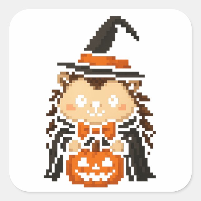 Pegatina Cuadrada hoja de pegatinas de brujas hedgehog (Anverso)