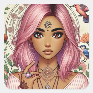 Pegatina Cuadrada Hoja de Pegatinas del sueño rosa radiante