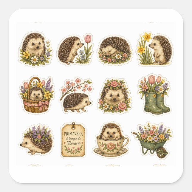 Pegatina Cuadrada Hoja de Stickers de Erizo Adorable (Anverso)