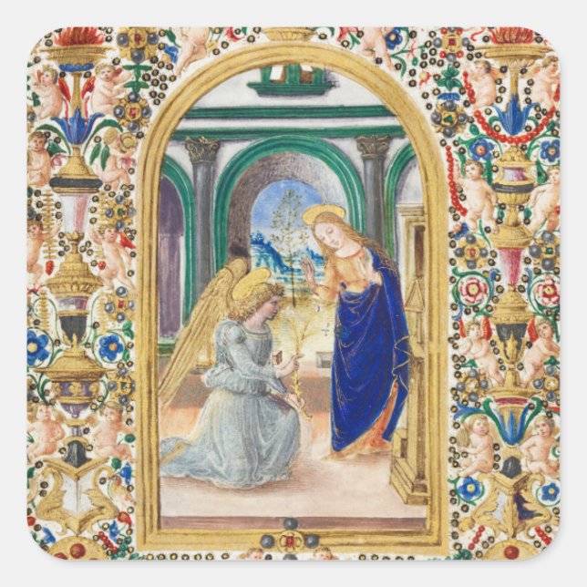 Pegatina Cuadrada Hoja de un libro de horas (Anverso)