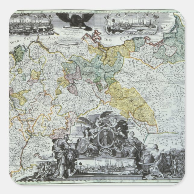 Pegatina Cuadrada Hoja maestra del soberano prusiano (Anverso)