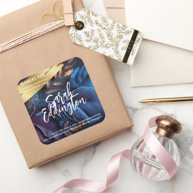 Pegatina Cuadrada Hojas azules (Regalar)