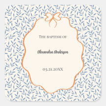 Hojas azules vintage Naranja Bautismo con foto flo