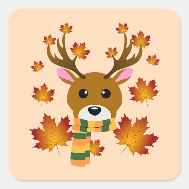 Pegatina Cuadrada Hojas de arce de ciervo de otoño (Anverso)