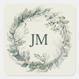 Pegatina Cuadrada Hojas de color de agua y flores