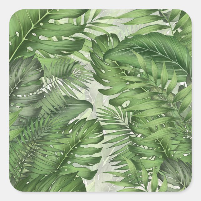 Pegatina Cuadrada Hojas de la selva tropical: fondo floral sin solda (Anverso)