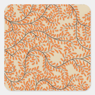 Pegatina Cuadrada Hojas de naranja girando sobre fondo beige