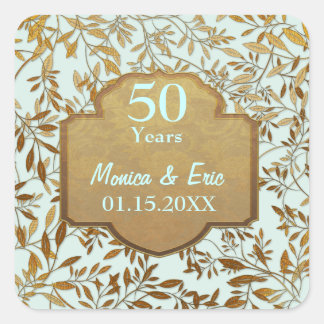 Pegatina Cuadrada Hojas de oro 50° aniversario Boda