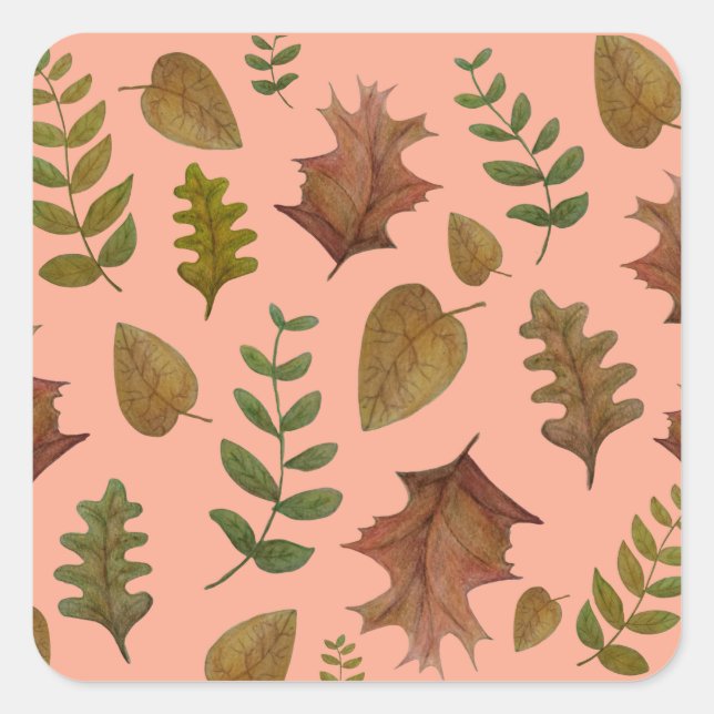 Pegatina Cuadrada Hojas de otoño (Anverso)