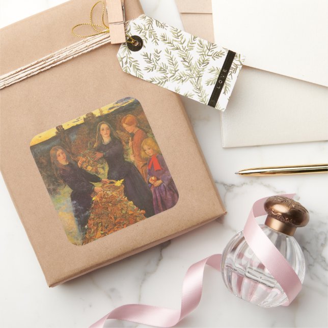 Pegatina Cuadrada Hojas de otoño de Sir John Everett Millais (Regalar)