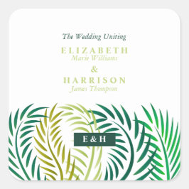 Pegatina Cuadrada Hojas de palmeras tropicales, bodas en la playa