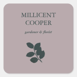 Pegatina Cuadrada Hojas grises oscuras, silueta morada