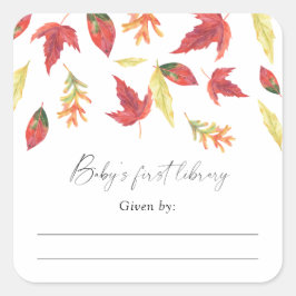 Pegatina Cuadrada Hojas que caen acuarela - Exlibris de baby shower