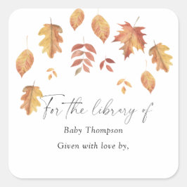Pegatina Cuadrada Hojas que caen otoño - Exlibris para baby shower