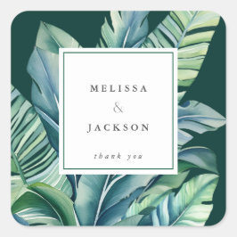 Pegatina Cuadrada Hojas silvestres y tropicales Follaje exótico Verd