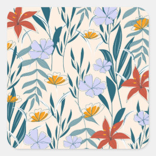 Pegatina Cuadrada Hojas Tropicales: Antecedentes Abstractos De Moda.