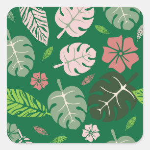 Pegatina Cuadrada Hojas tropicales paraíso verde #decoraciónCasa #