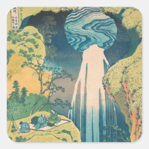 Pegatina Cuadrada Hokusai Amida cae cascada
