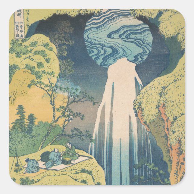 Pegatina Cuadrada Hokusai Amida cae cascada (Anverso)