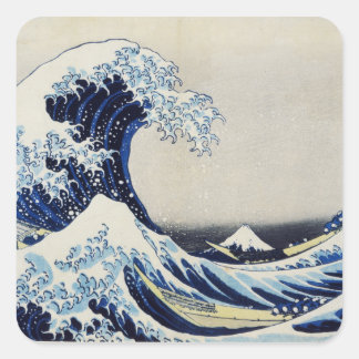 Pegatina Cuadrada Hokusai gran onda de impresión