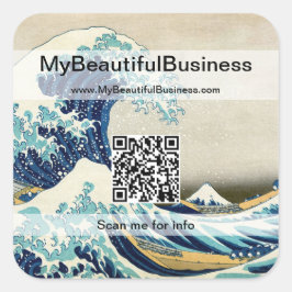 Pegatina Cuadrada Hokusai - La Gran Ola de Kanagawa - Código QR
