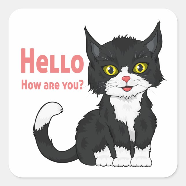 Pegatina Cuadrada Hola a un gato negro Personalizado Kitten (Anverso)