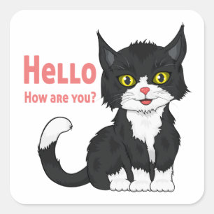 Pegatina Cuadrada Hola a un gato negro Personalizado Kitten