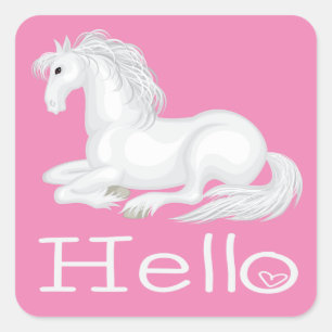 Pegatina Cuadrada Hola Amor Ecuestre del Caballo Blanco Pensando en 