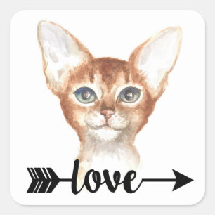 Pegatina Cuadrada Hola Amor Gatito Gatita Mamá Gato Abisinio Adorabl
