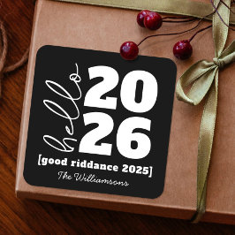 Pegatina Cuadrada Hola Año Nuevo audaz Personalizado blanco negro no