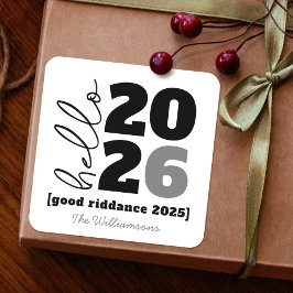 Pegatina Cuadrada Hola Año Nuevo Blanco Negro Negrita Negrita Nombre