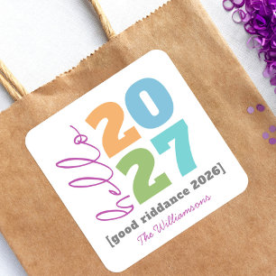Pegatina Cuadrada Hola Año Nuevo Negrita Moderna Personalizada Año N