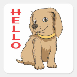 Pegatina Cuadrada Hola Cartoon Perro Cachorro Lindo Amante Perro