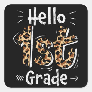 Pegatina Cuadrada Hola Chicas de 1er Grado Estampado de Leopardo Reg