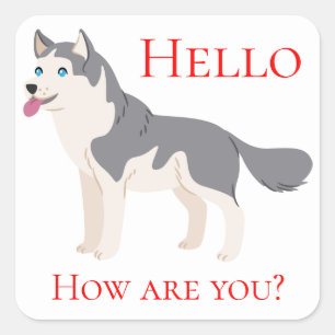 Pegatina Cuadrada Hola, conejito siberiano Husky Perro piensa en ti