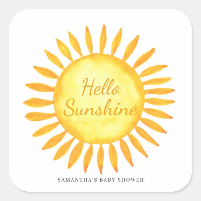 Pegatina Cuadrada Hola Cumpleaños Neutral de Sunshine para Bebé (Anverso)