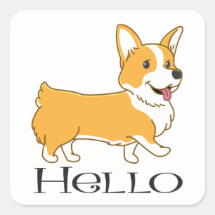Pegatina Cuadrada Hola de Amante de Perro Cachorro Corgi Pembroke Ad