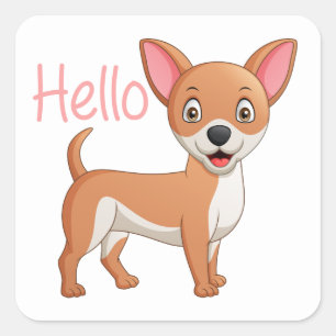 Pegatina Cuadrada Hola Dibujo Animado Chihuahua Perro Cachorro Lindo