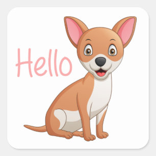 Pegatina Cuadrada Hola Dibujo Animado Chihuahua Perro Cachorro Lindo