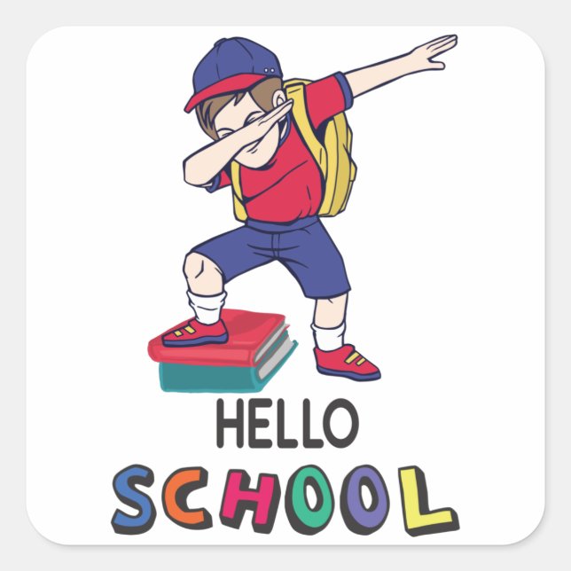 Pegatina Cuadrada Hola Escuela (Anverso)