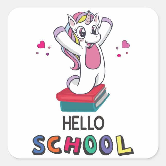 Pegatina Cuadrada Hola Escuela (Anverso)