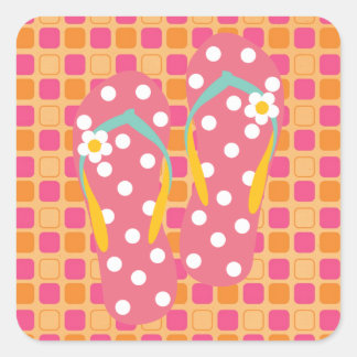 Pegatina Cuadrada Hola Flip Flops