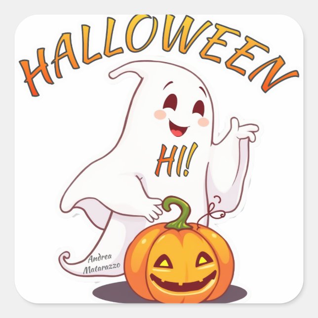 Pegatina Cuadrada ¡Hola! Halloween (Anverso)