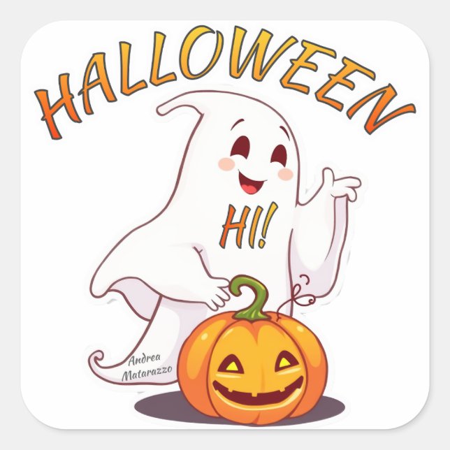 Pegatina Cuadrada ¡Hola! Halloween (Anverso)