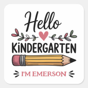 Pegatina Cuadrada Hola Kinder Personalizado Regreso a la Escuela