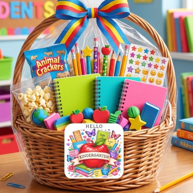 Pegatina Cuadrada Hola Kindergarten Retro Apple (Subido por el creador)