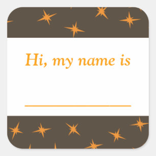 Pegatina Cuadrada "Hola, mi nombre es estrellas anaranjadas del _" -