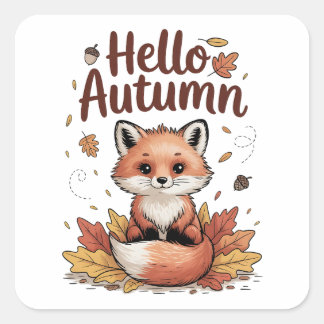 Pegatina Cuadrada Hola Otoño